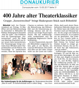 Theatergruppe Szenenwechsel Donaukurier 13.05.2017 Was ihr wolltwww.donaukurier.de